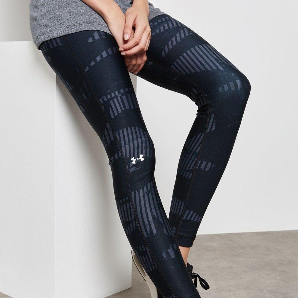 Under Armour HeatGear Armour Printed Leggings Black Gray Women's XS